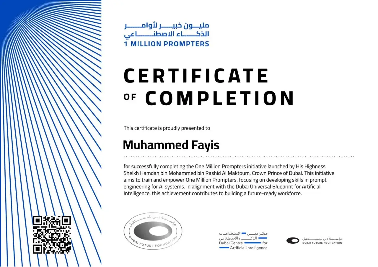 Dubai AI 1 Million Prompters certificate